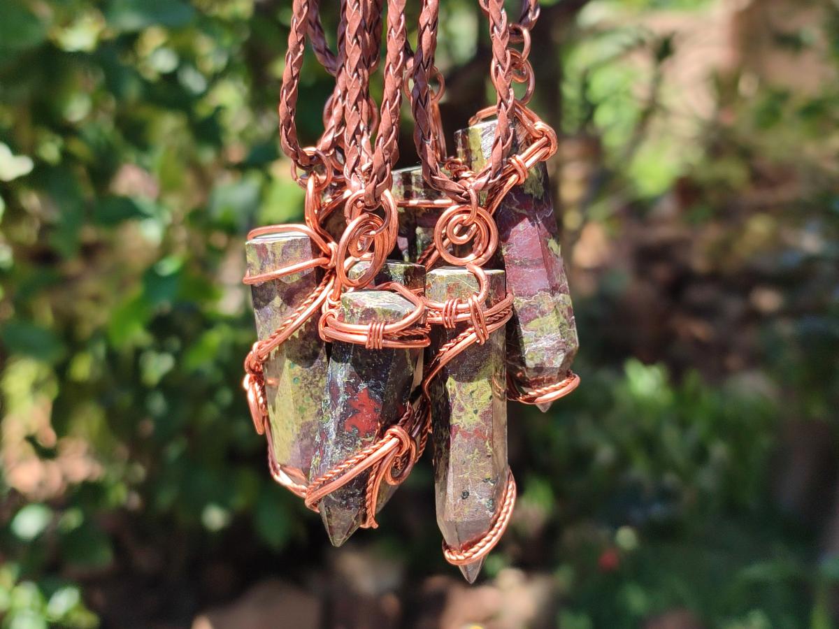 Hand Made Dragonblood Stone Copper Wire Wrapped Stone Pendants -Sold Per Item- From Tshipise ,Limpopo South Africa