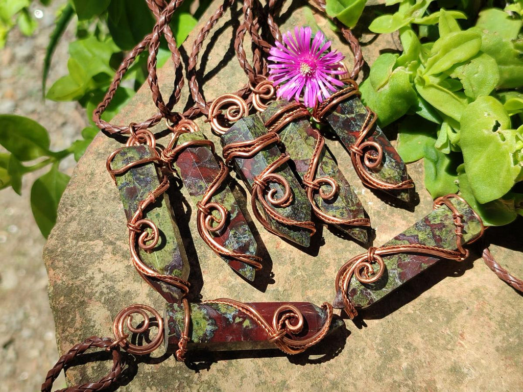 Hand Made Dragonblood Stone Copper Wire Wrapped Stone Pendants -Sold Per Item- From Tshipise ,Limpopo South Africa