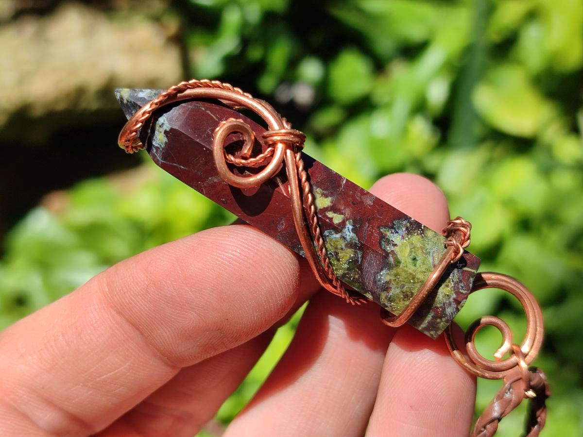 Hand Made Dragonblood Stone Copper Wire Wrapped Stone Pendants -Sold Per Item- From Tshipise ,Limpopo South Africa