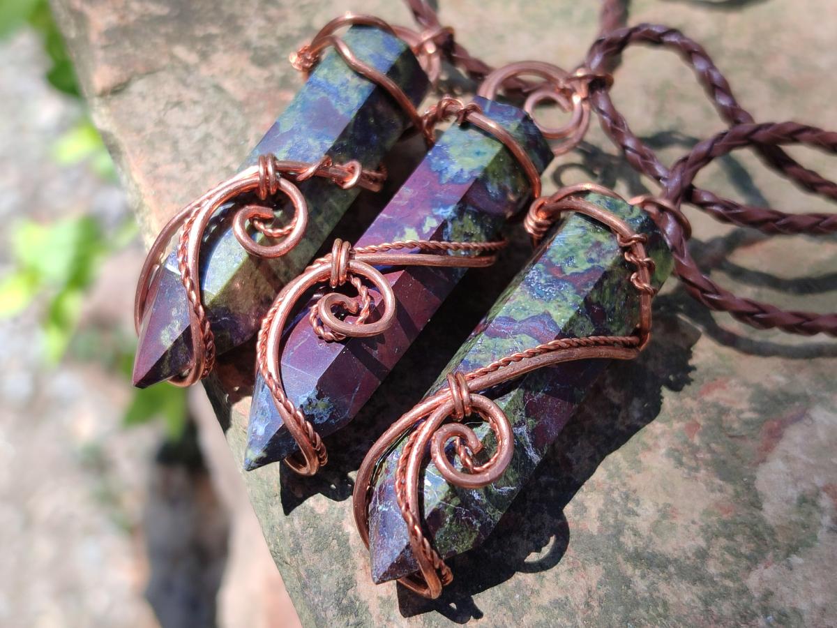 Hand Made Dragonblood Stone Copper Wire Wrapped Stone Pendants -Sold Per Item- From Tshipise ,Limpopo South Africa