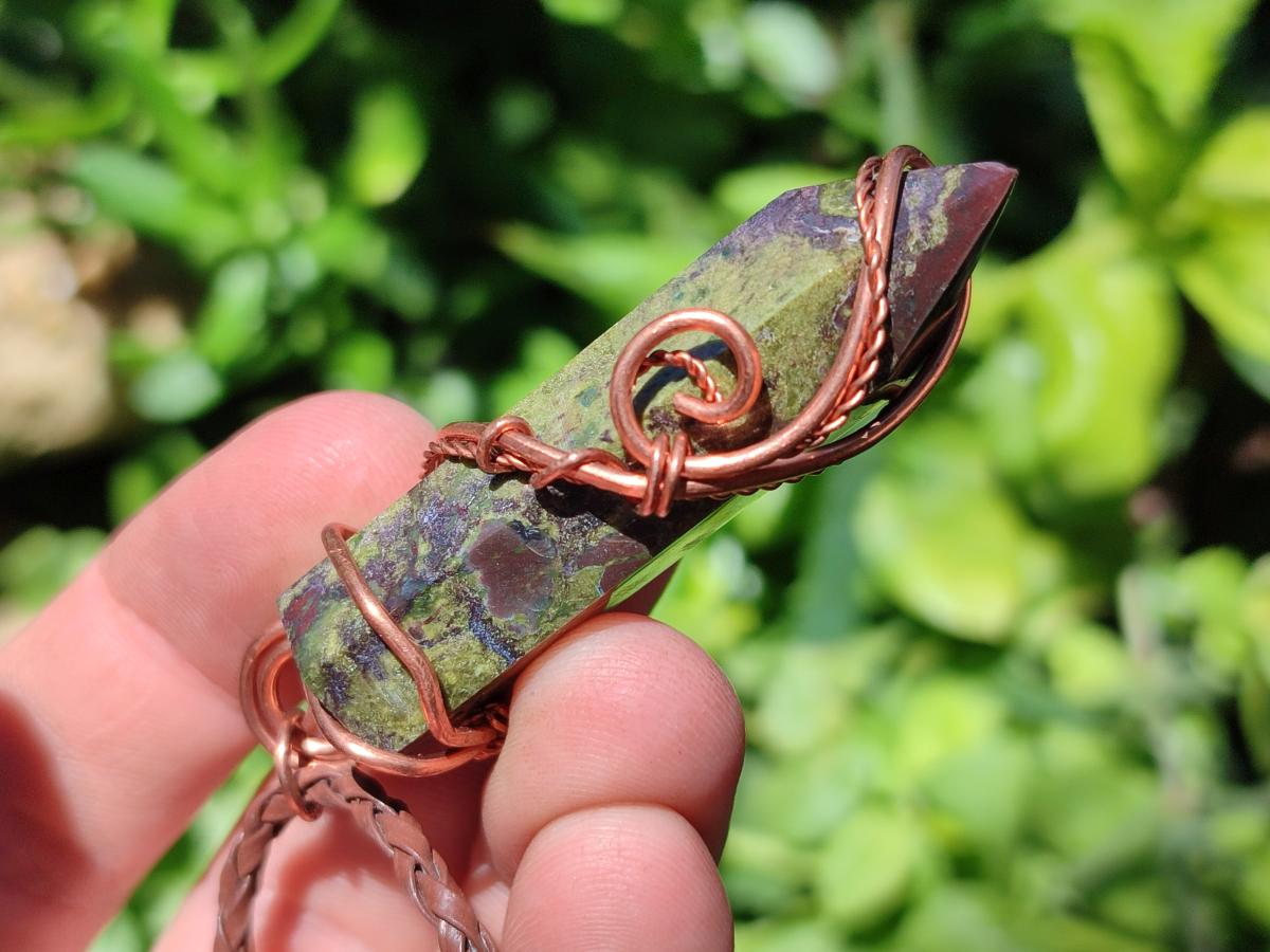 Hand Made Dragonblood Stone Copper Wire Wrapped Stone Pendants -Sold Per Item- From Tshipise ,Limpopo South Africa