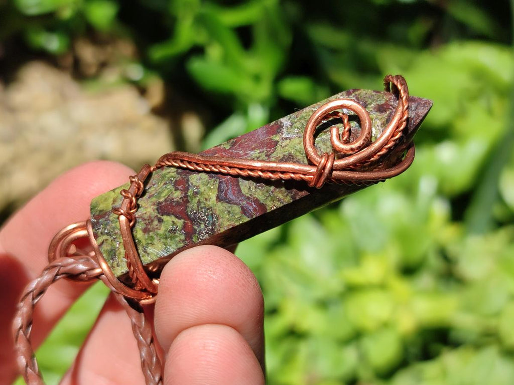 Hand Made Dragonblood Stone Copper Wire Wrapped Stone Pendants -Sold Per Item- From Tshipise ,Limpopo South Africa