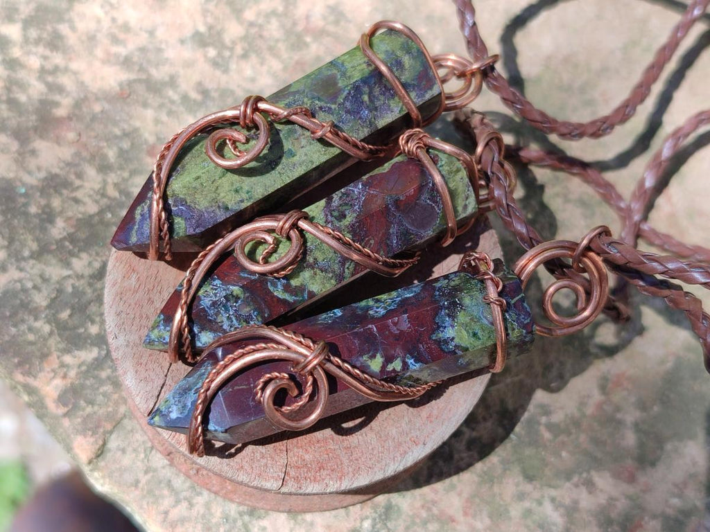 Hand Made Dragonblood Stone Copper Wire Wrapped Stone Pendants -Sold Per Item- From Tshipise ,Limpopo South Africa