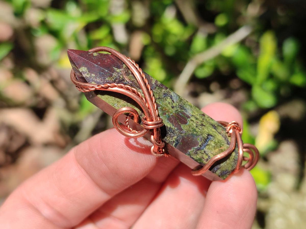 Hand Made Dragonblood Stone Copper Wire Wrapped Stone Pendants -Sold Per Item- From Tshipise ,Limpopo South Africa