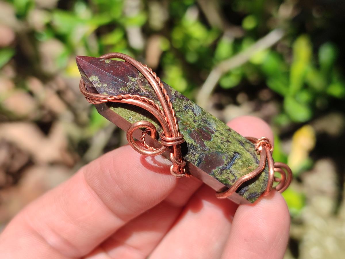 Hand Made Dragonblood Stone Copper Wire Wrapped Stone Pendants -Sold Per Item- From Tshipise ,Limpopo South Africa