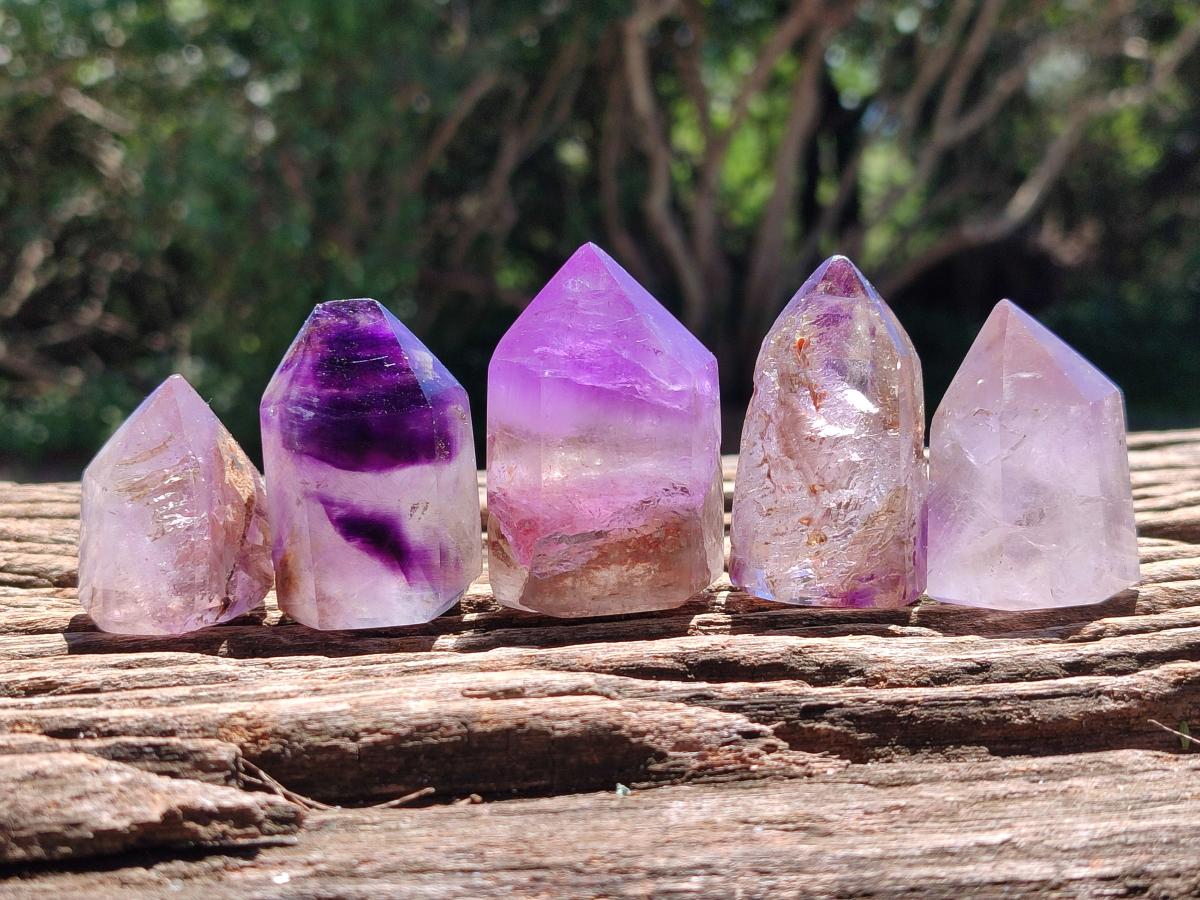 Polished Window Smokey Amethyst Crystals x 24 From Akansobe, Madagascar
