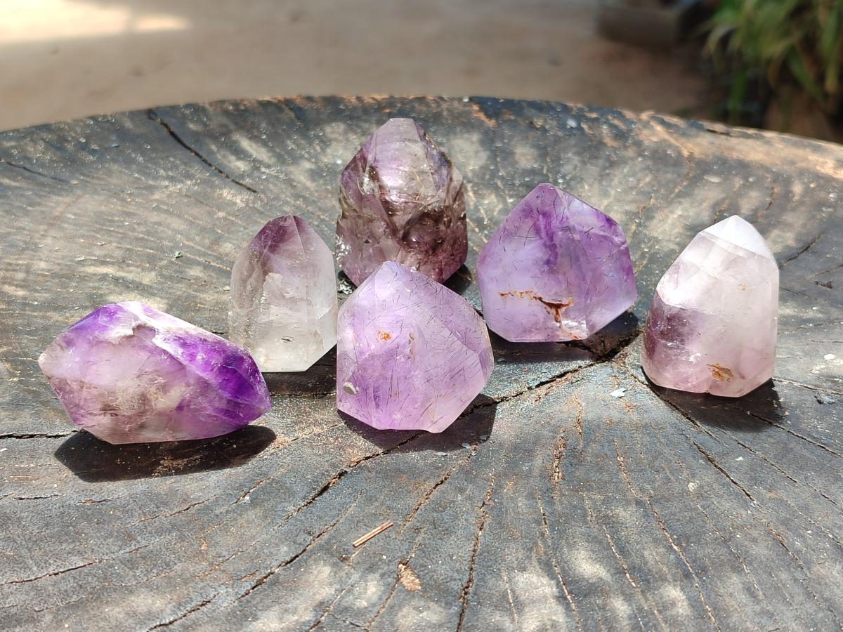 Polished Window Smokey Amethyst Crystals x 24 From Akansobe, Madagascar