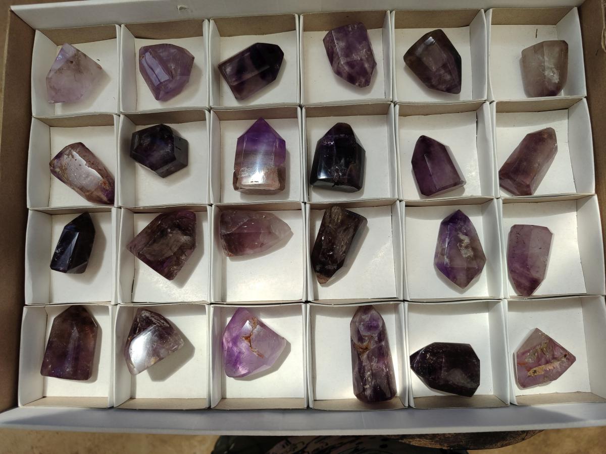 Polished Window Smokey Amethyst Crystals x 24 From Akansobe, Madagascar