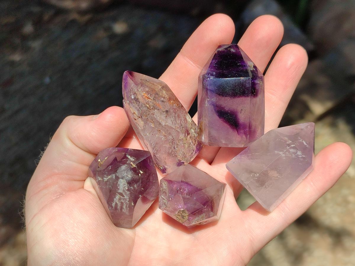 Polished Window Smokey Amethyst Crystals x 24 From Akansobe, Madagascar
