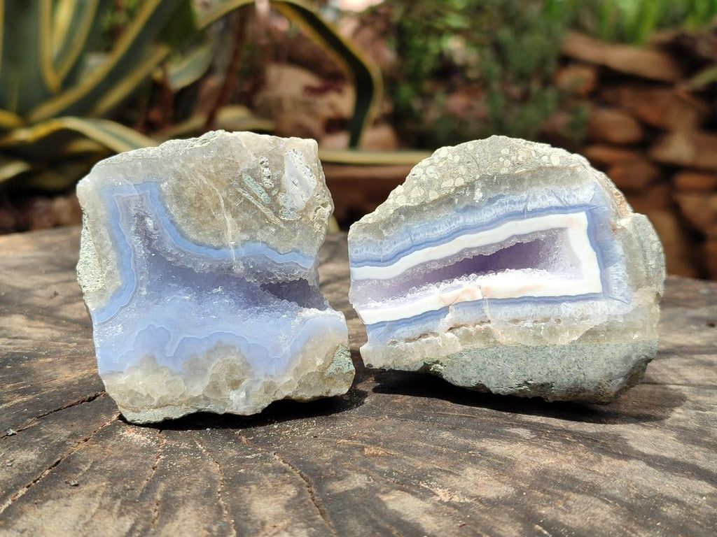 Polished On One Side Blue Lace Agate Geodes x 13 From Nsanje, Malawi