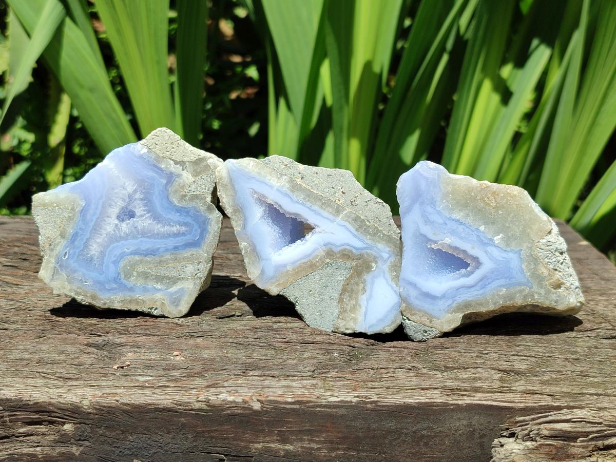 Polished On One Side Blue Lace Agate Geodes x 13 From Nsanje, Malawi