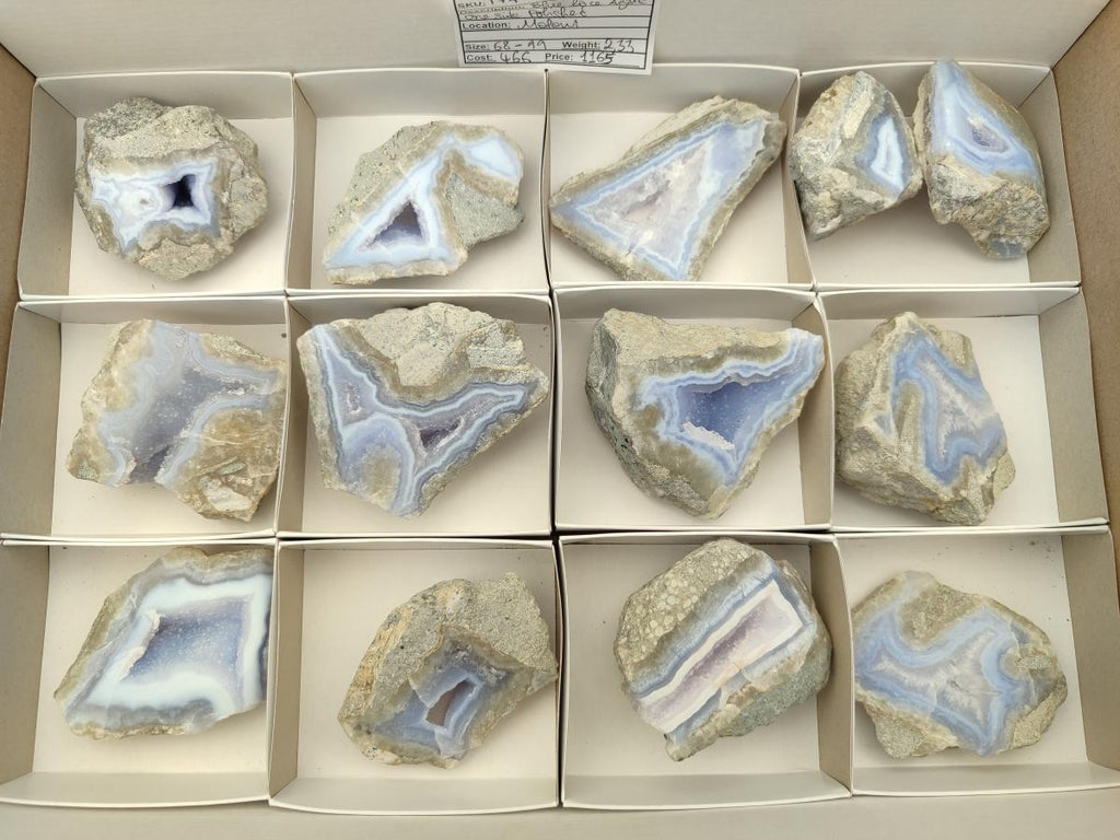 Polished On One Side Blue Lace Agate Geodes x 13 From Nsanje, Malawi