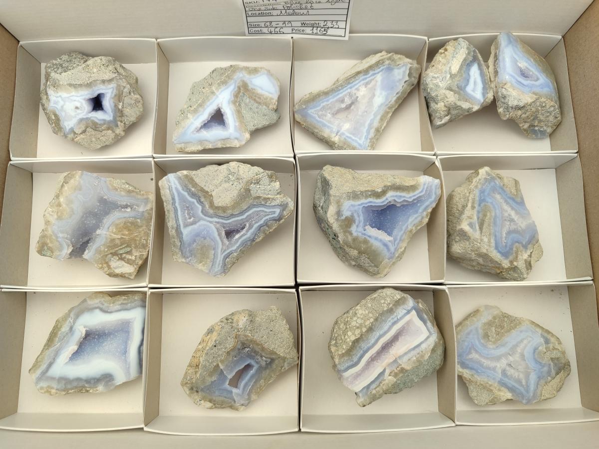 Polished On One Side Blue Lace Agate Geodes x 13 From Nsanje, Malawi