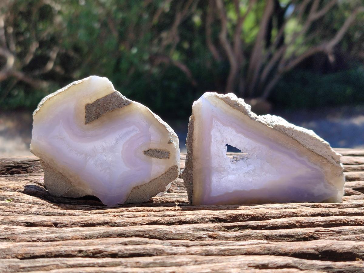 Polished On One Side Blue Lace Agate Geodes x 13 From Nsanje, Malawi