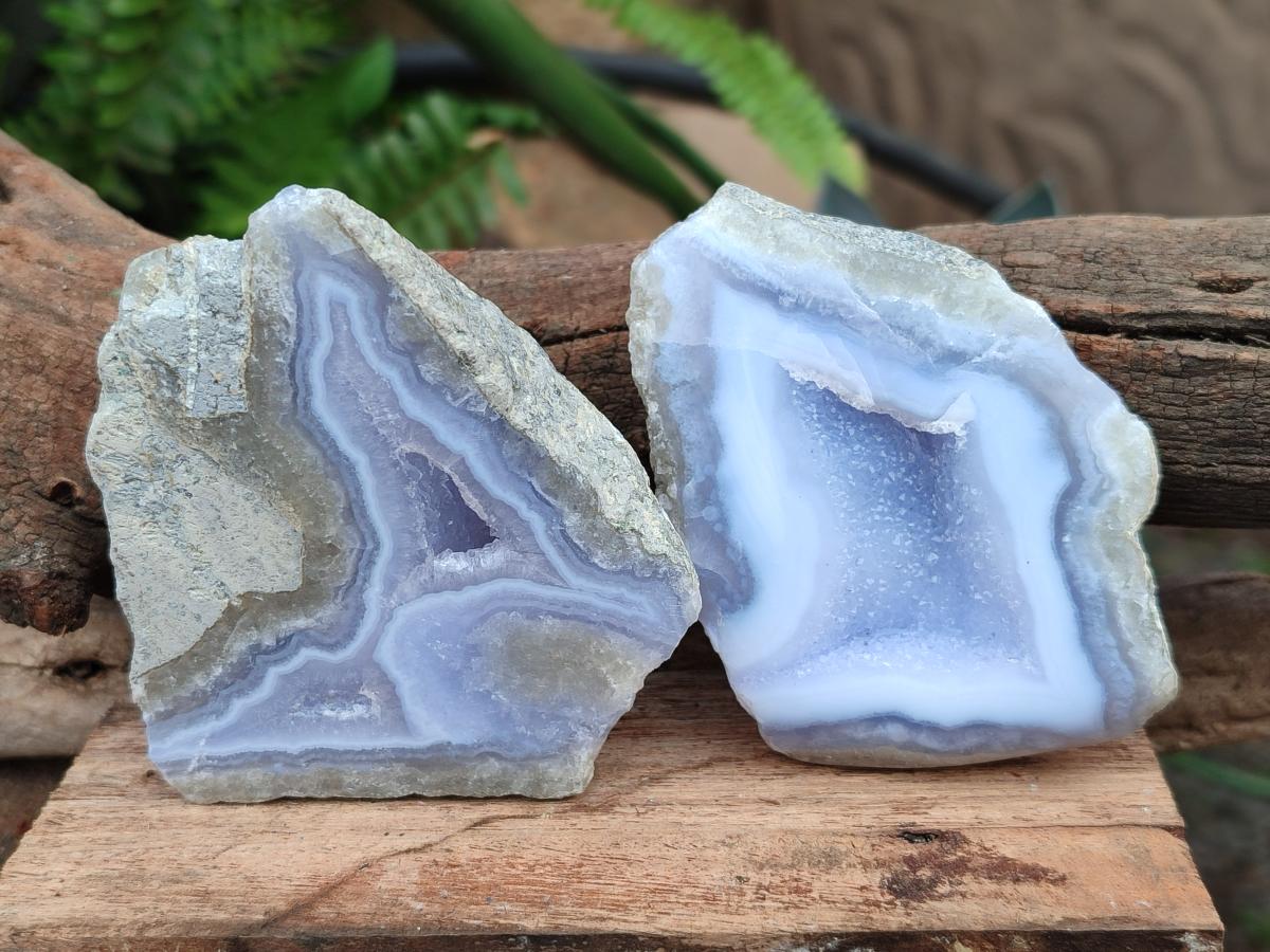 Polished On One Side Blue Lace Agate Geodes x 13 From Nsanje, Malawi