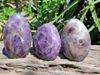 Polished Purple Chevron Amethyst Standing Free Forms x 3 From Madagascar