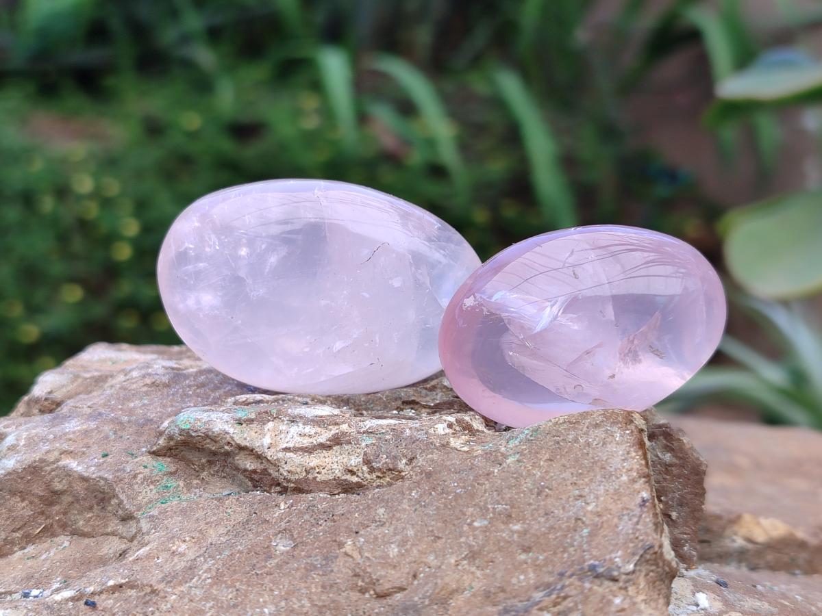 Polished Gemmy Rose Quartz Palm Stones x 20 From Madagascar