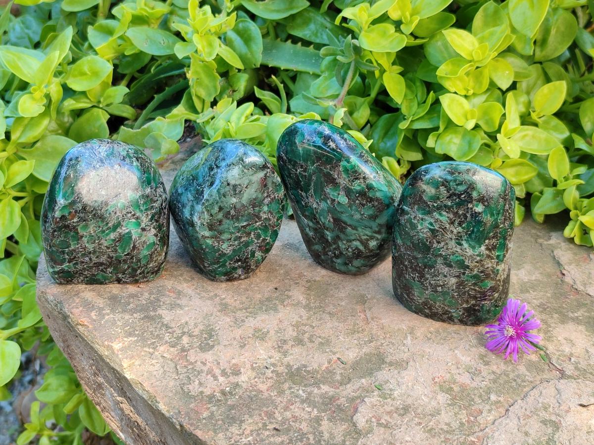 Polished Emerald Mica 'Mutokolite' Standing Free Forms x 4 From Mutoko, Zimbabwe - Toprock Gemstones and Minerals 
