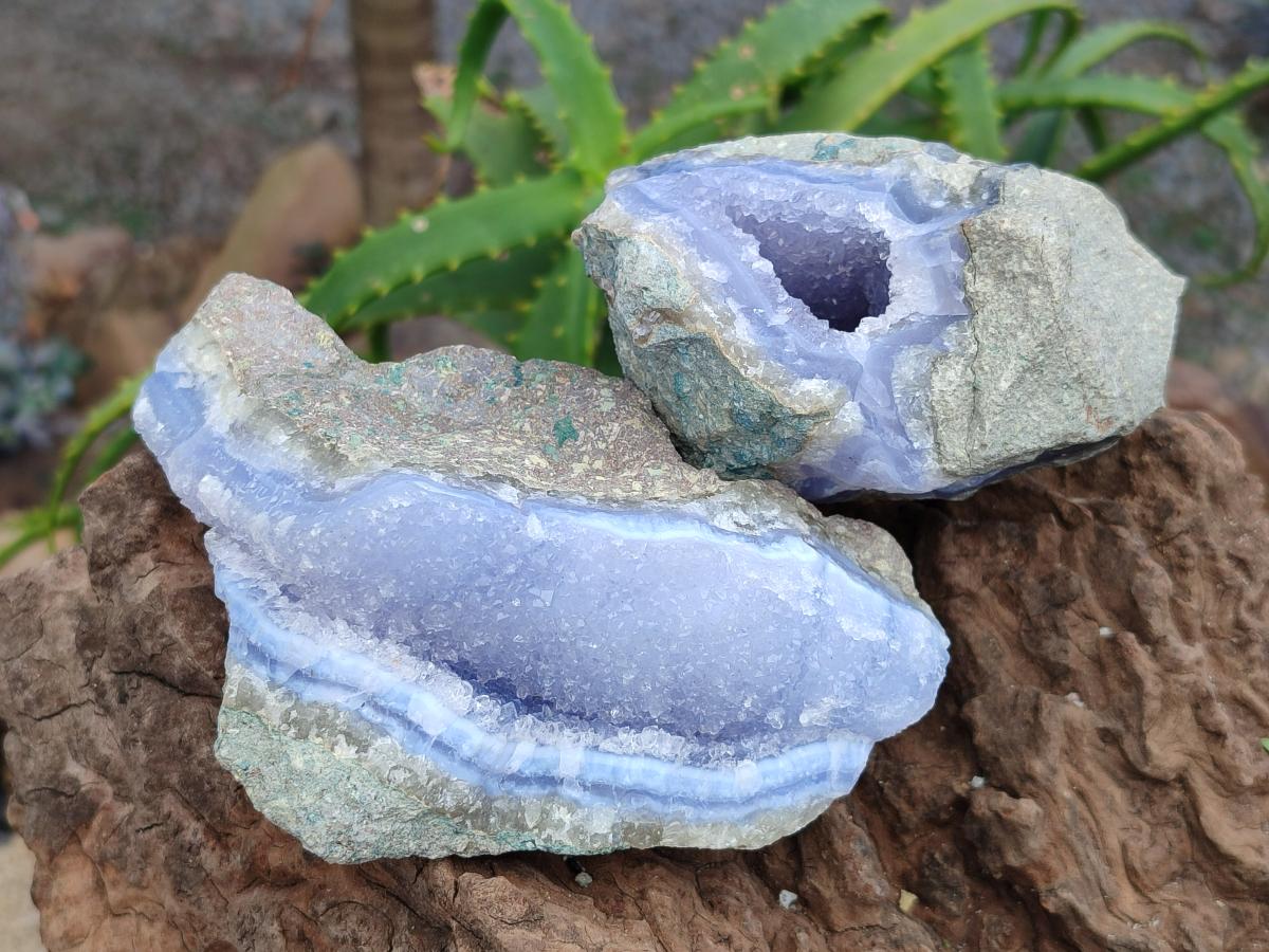 Natural Blue Lace Agate Geode Specimens x 5 From Nsanje, Malawi
