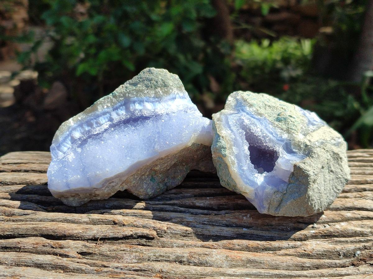 Natural Blue Lace Agate Geode Specimens x 5 From Nsanje, Malawi