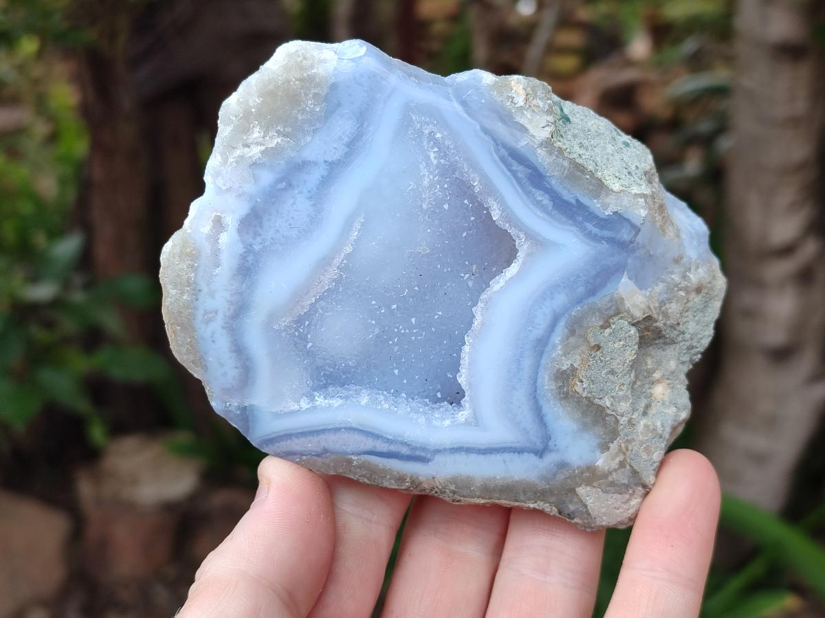 Polished On One Side Blue Lace Agate Geodes x 4 From Nsanje, Malawi