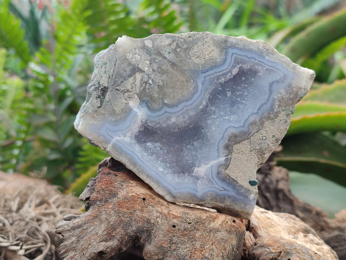 Polished On One Side Blue Lace Agate Geodes x 4 From Nsanje, Malawi