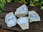 Polished On One Side Blue Lace Agate Geodes x 4 From Nsanje, Malawi