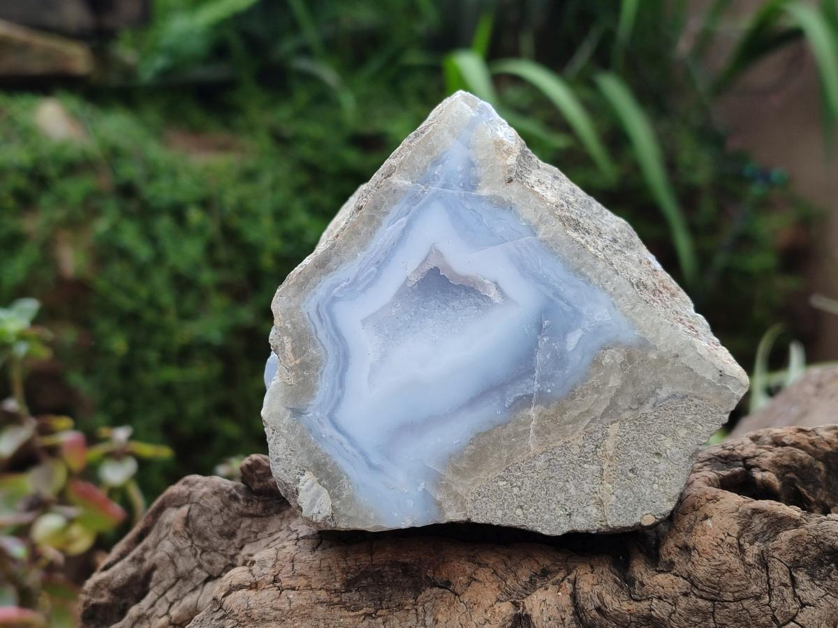 Polished On One Side Blue Lace Agate Geodes x 4 From Nsanje, Malawi