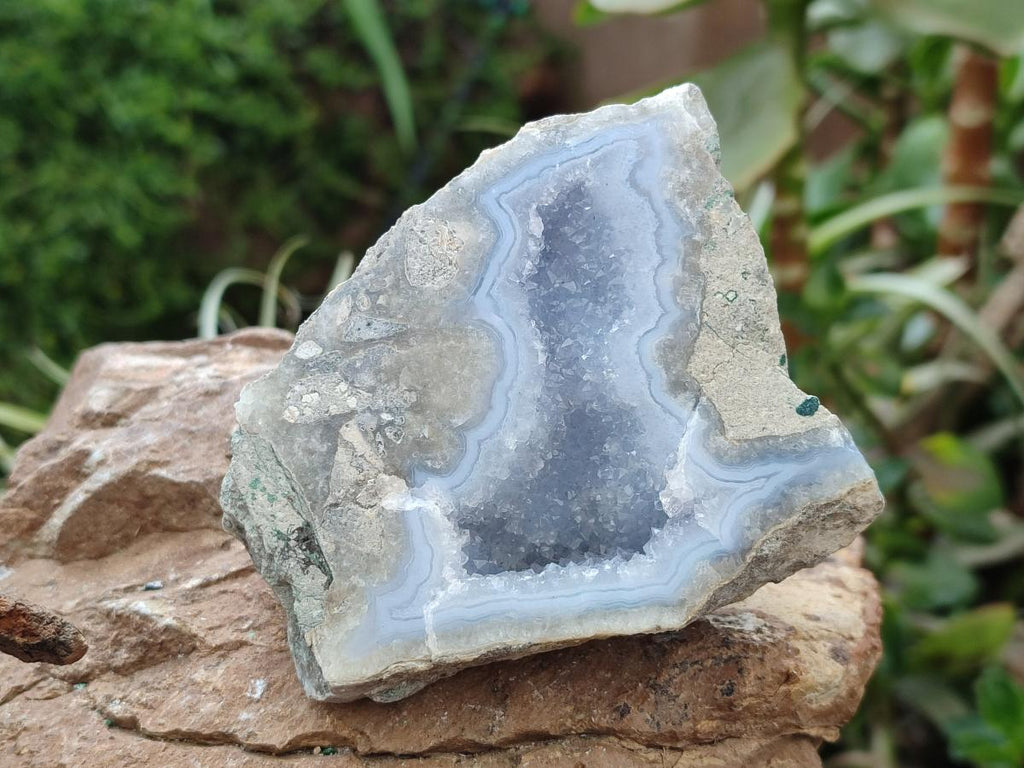 Polished On One Side Blue Lace Agate Geodes x 4 From Nsanje, Malawi