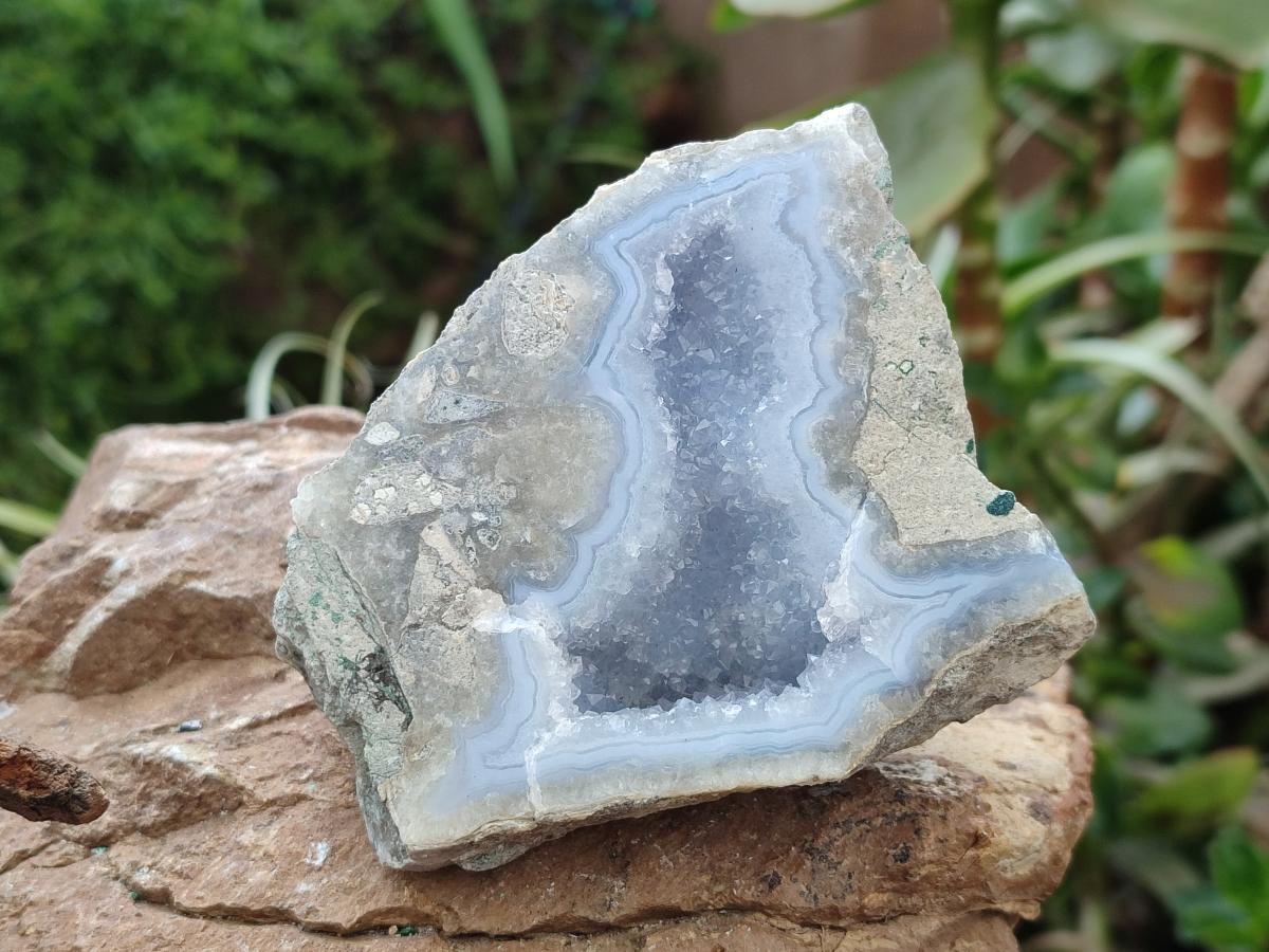 Polished On One Side Blue Lace Agate Geodes x 4 From Nsanje, Malawi