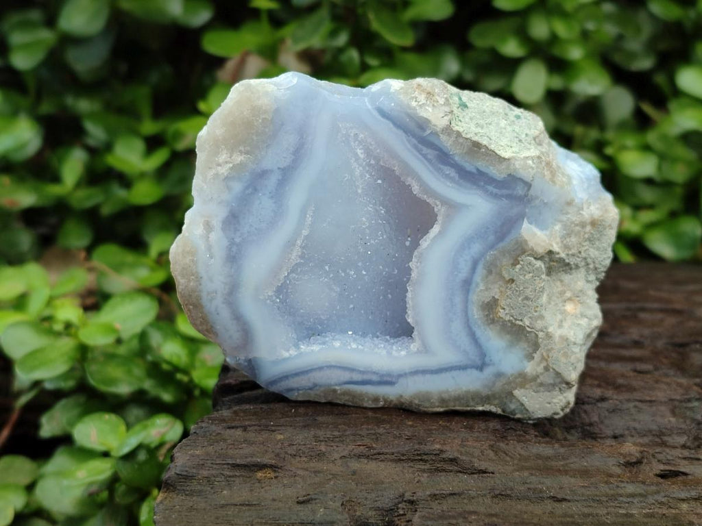 Polished On One Side Blue Lace Agate Geodes x 4 From Nsanje, Malawi