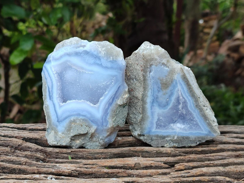 Polished On One Side Blue Lace Agate Geodes x 4 From Nsanje, Malawi