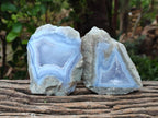 Polished On One Side Blue Lace Agate Geodes x 4 From Nsanje, Malawi