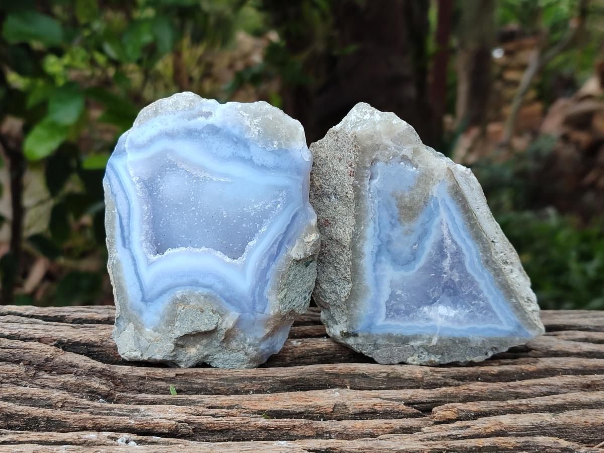 Polished On One Side Blue Lace Agate Geodes x 4 From Nsanje, Malawi
