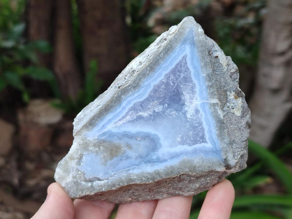 Polished On One Side Blue Lace Agate Geodes x 4 From Nsanje, Malawi