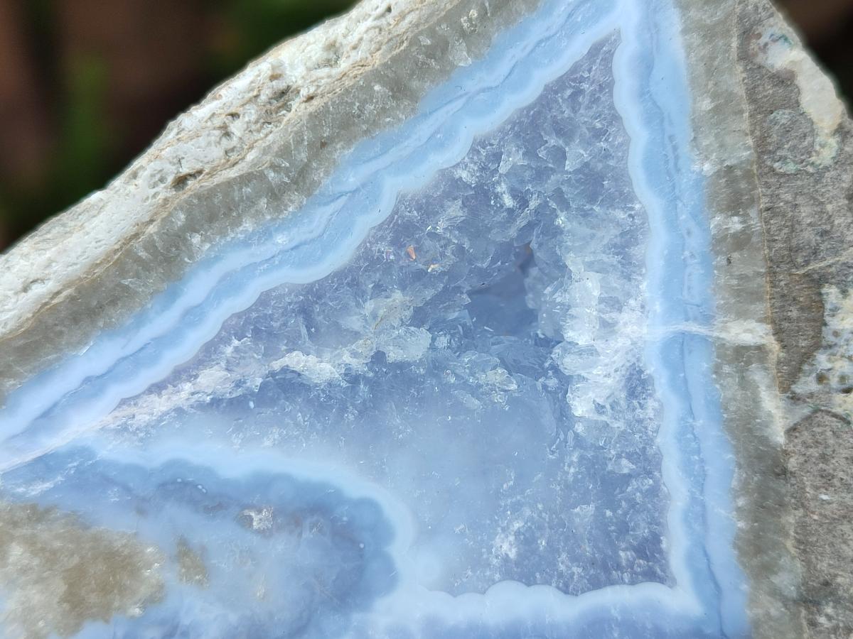 Polished On One Side Blue Lace Agate Geodes x 4 From Nsanje, Malawi