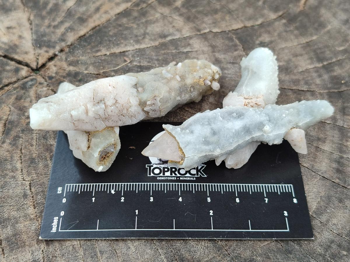 Natural Drusy Quartz Coated Spearhead Calcite Specimens x 24 From Albert's Mountain, Lesotho