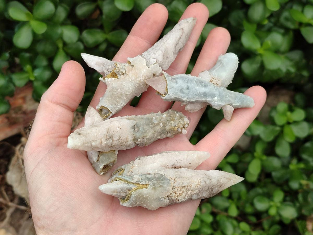 Natural Drusy Quartz Coated Spearhead Calcite Specimens x 24 From Albert's Mountain, Lesotho