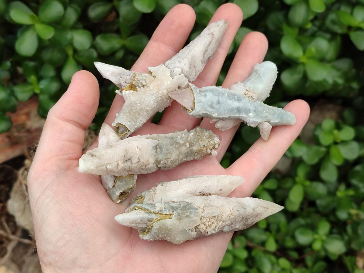 Natural Drusy Quartz Coated Spearhead Calcite Specimens x 24 From Albert's Mountain, Lesotho