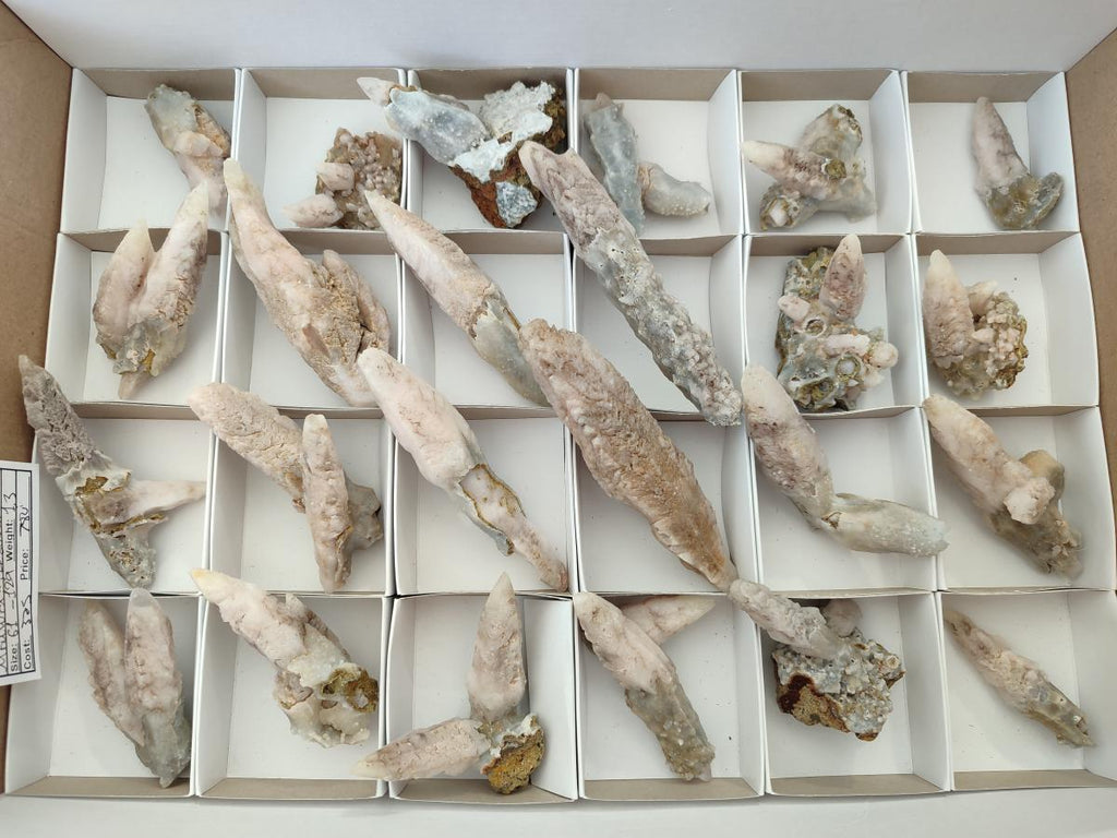 Natural Drusy Quartz Coated Spearhead Calcite Specimens x 24 From Albert's Mountain, Lesotho