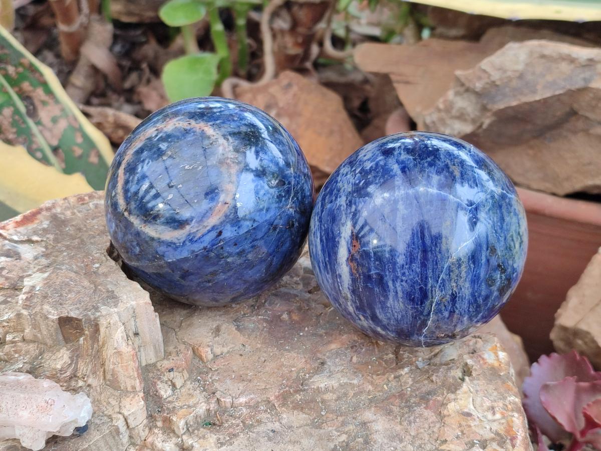 Polished Sodalite Spheres x 2 From Kunene River, Namibia