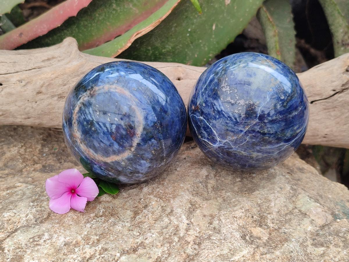 Polished Sodalite Spheres x 2 From Kunene River, Namibia