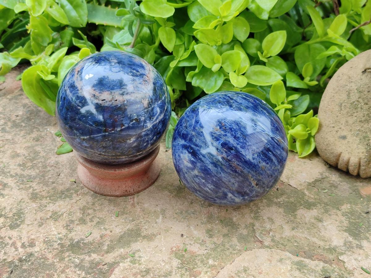 Polished Sodalite Spheres x 2 From Kunene River, Namibia