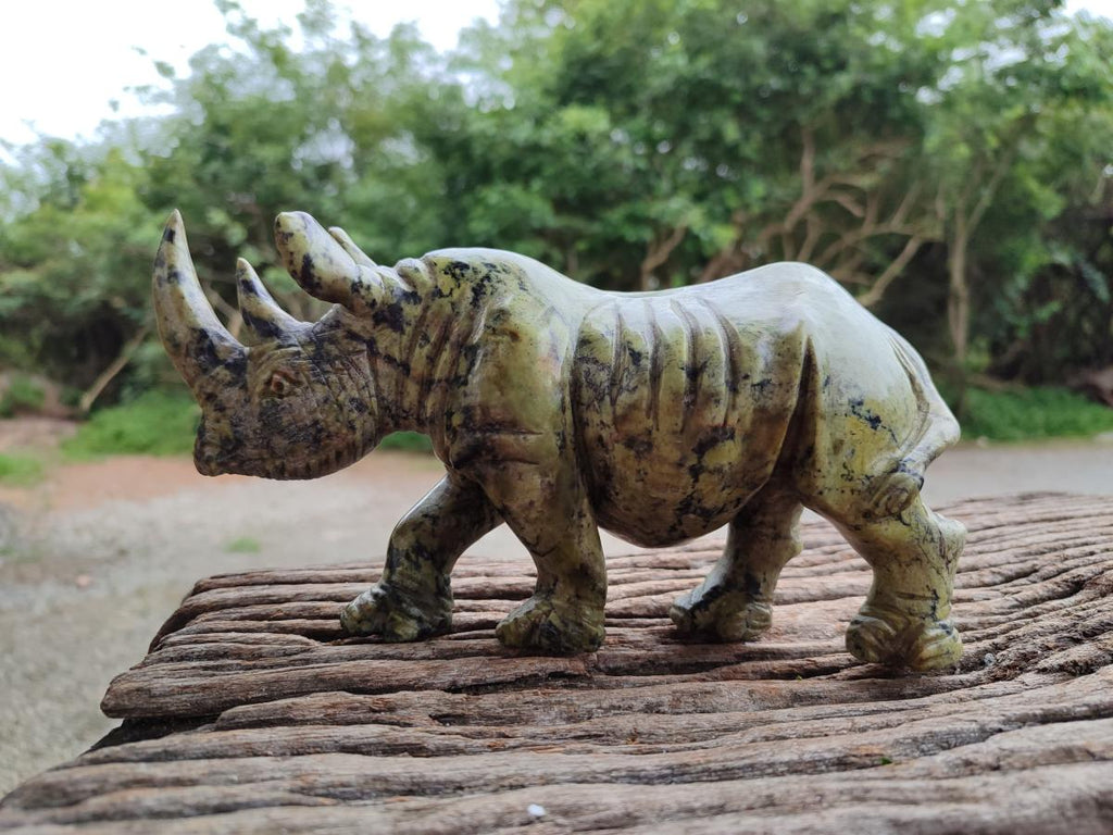 Hand Made Leopard Stone Rhino Carving x 1 From Nyanga, Zimbabwe