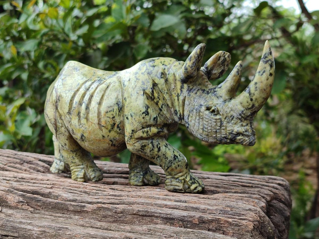 Hand Made Leopard Stone Rhino Carving x 1 From Nyanga, Zimbabwe