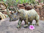 Hand Made Leopard Stone Rhino Carving x 1 From Nyanga, Zimbabwe