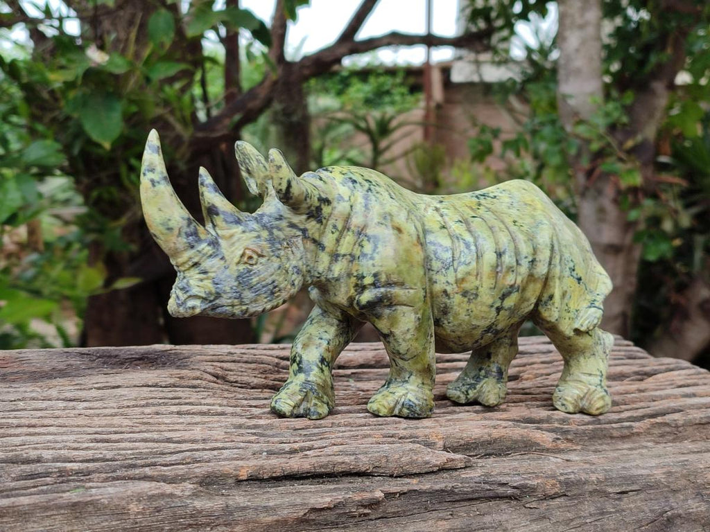 Hand Made Leopard Stone Rhino Carving x 1 From Nyanga, Zimbabwe