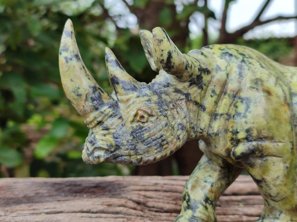 Hand Made Leopard Stone Rhino Carving x 1 From Nyanga, Zimbabwe