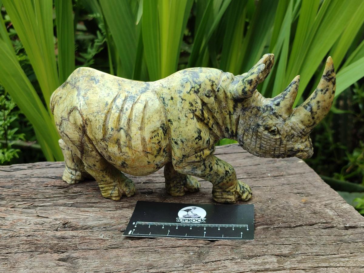 Hand Made Leopard Stone Rhino Carving x 1 From Nyanga, Zimbabwe