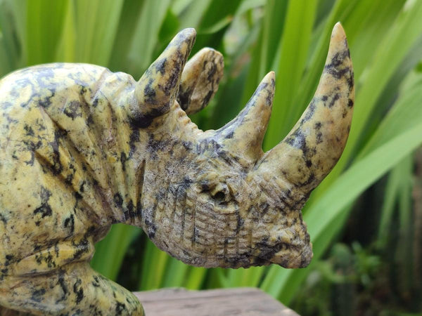 Hand Made Leopard Stone Rhino Carving x 1 From Nyanga, Zimbabwe
